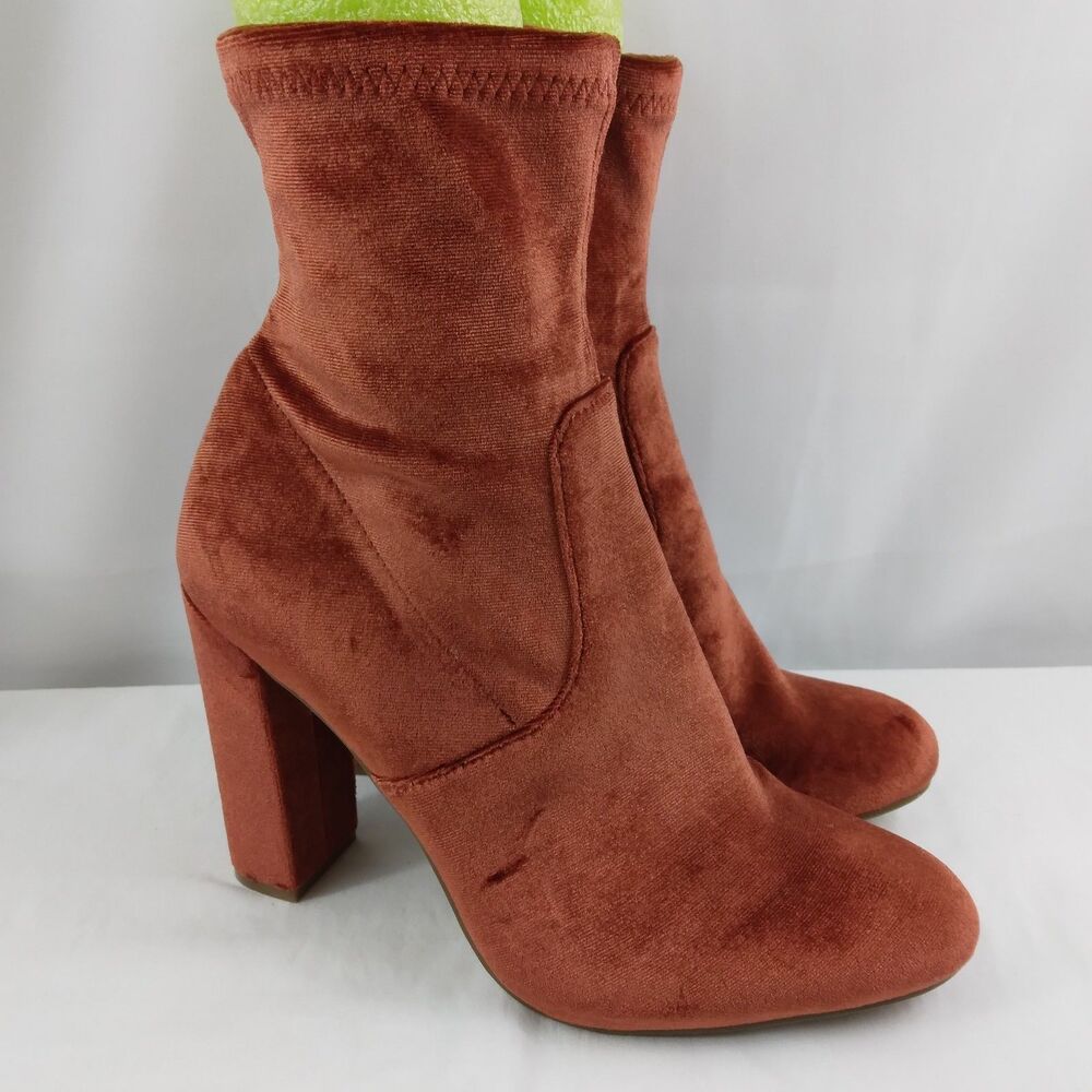 Steve Madden Edit Velvet Ankle Boots Booties Rust Terracotta Womens 6.5 M - Picture 1 of 11